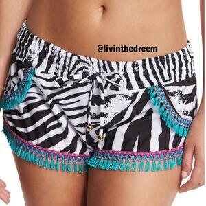 PilyQ Barcelona Zebra Print Fringe Bright Colored Shorts SZ M/L $99